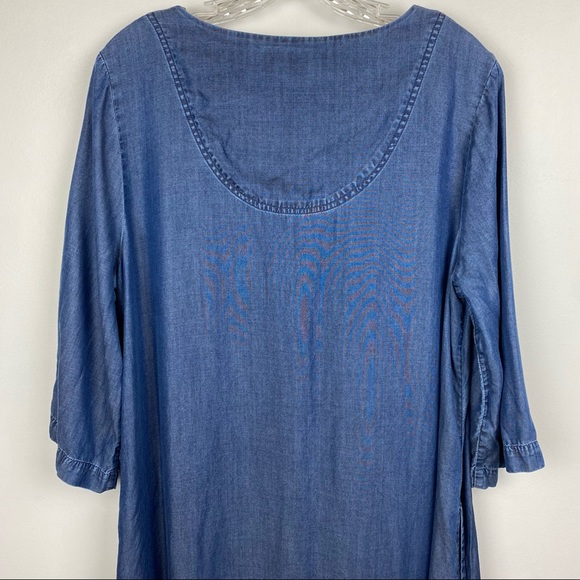 Aztec Chambray Zip Front Embroidered Maxi Dress House Lounger Dress Size M - Picture 10 of 12